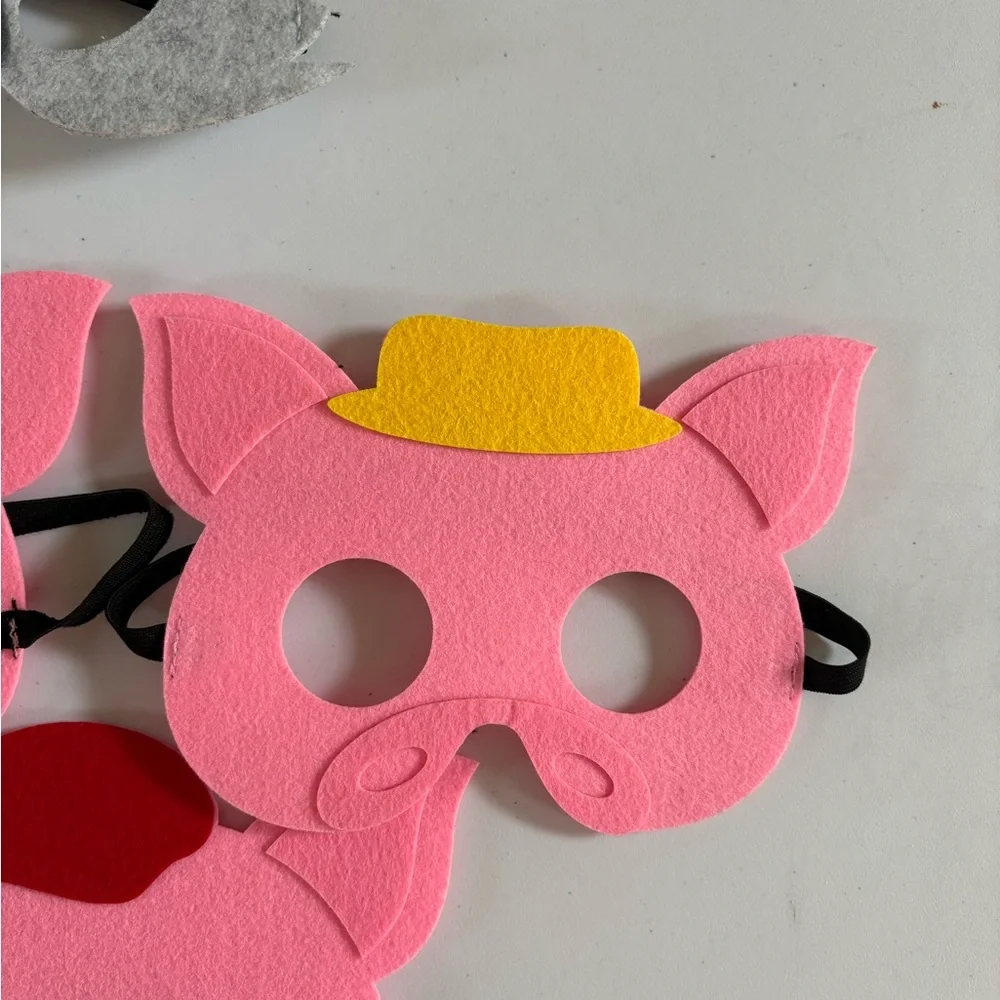 Kids Felt Animal Mask Set - three little pigs and big bad wolf